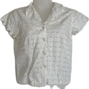 True vintage midcentury white cotton eyelet cropped blouse.